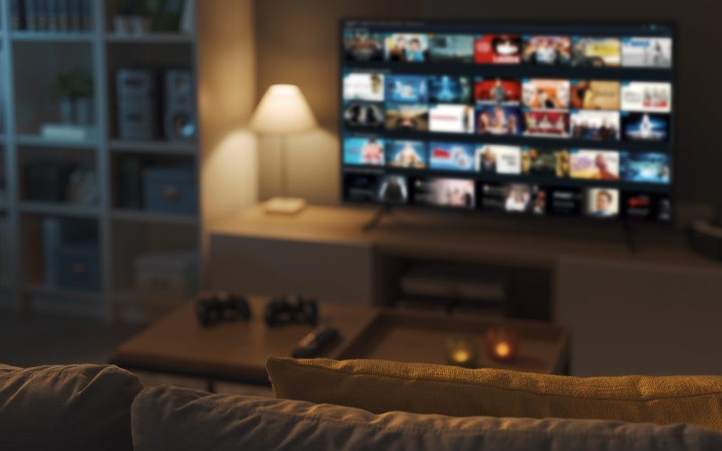 Living room interior and Video on Demand service on smart TV